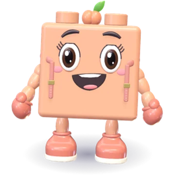 Peach, a peach-coloured brick-shaped OutBrick friend with a little peach on top.