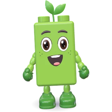 Sprout, a small green brick-shaped OutBrick friend with a seedling on top.